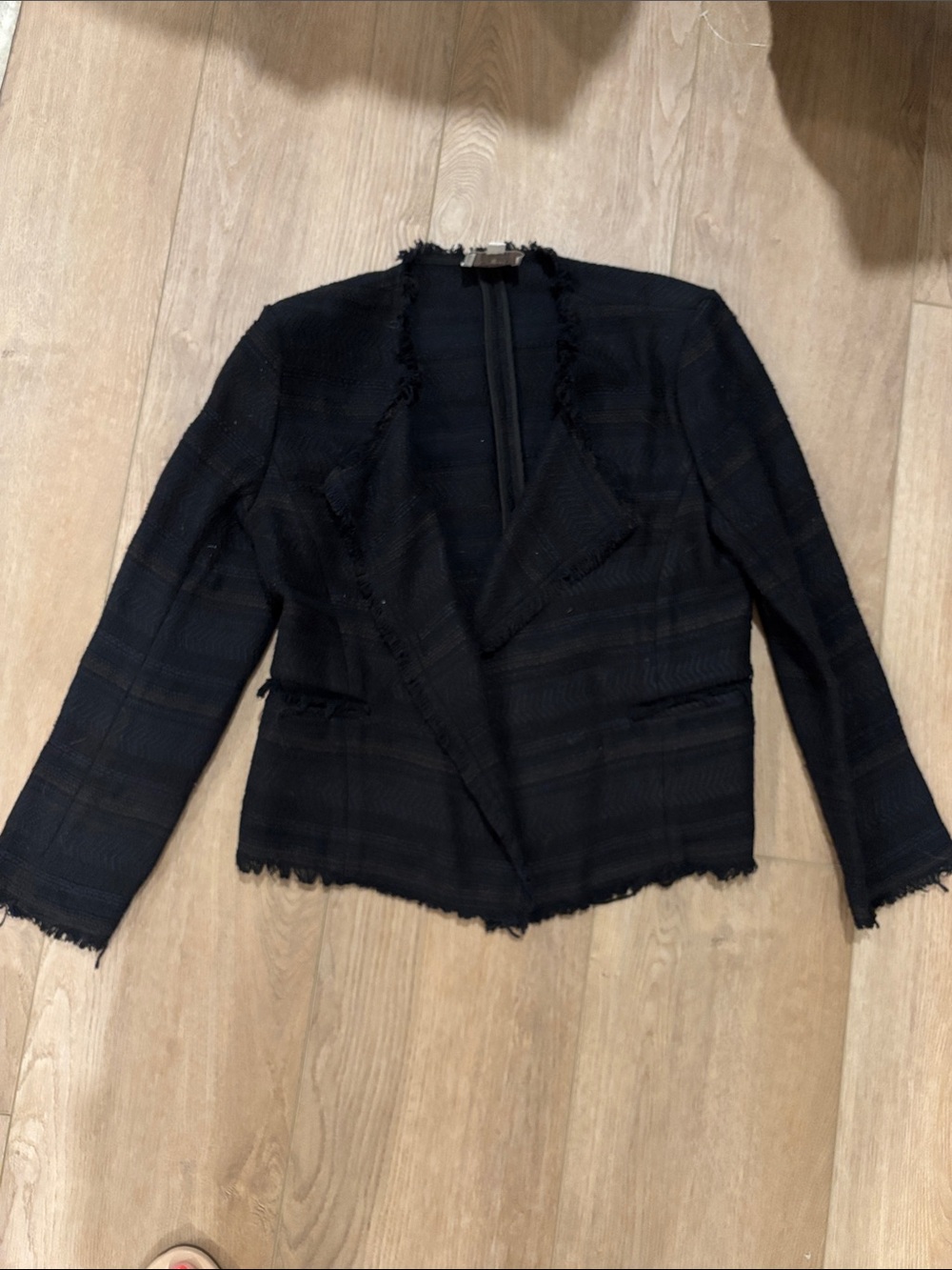 LOFT Black Frayed-Trim Open Blazer Jacket
